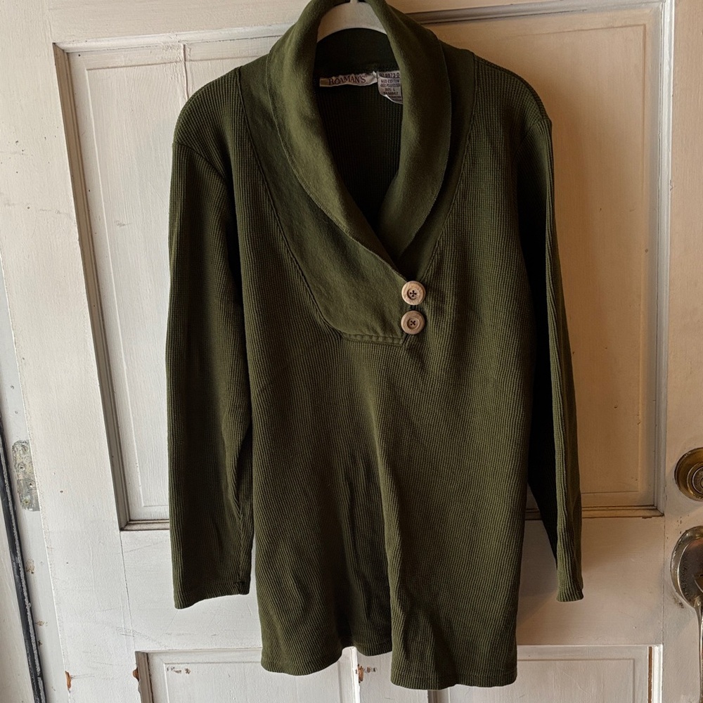 Roaman's Olive Green Ribbed Knit Loose Top
